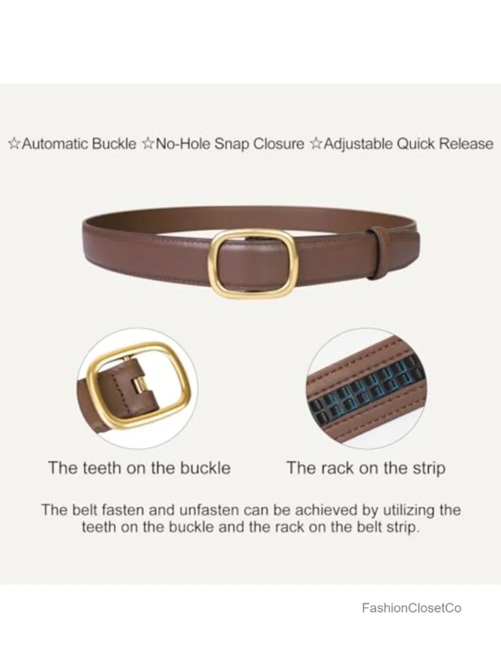 Leather Ratchet Belt Oval Gold Buckle Adjustable Plus Size